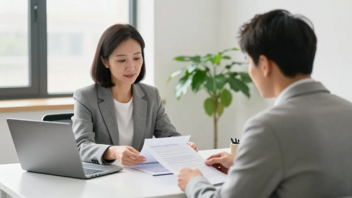 A mediator going through papers with a client